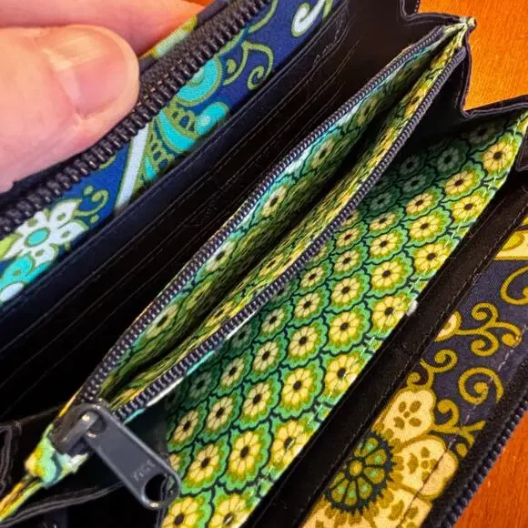 Vera Bradley zip around wallet accordion interior zipper coin pocket blue green - Picture 6 of 7